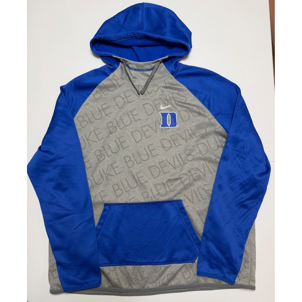 Nike Therma-FIT Duke Blue Devils Hoodie Mens XL Gray Blue Pullover Sweatshirt